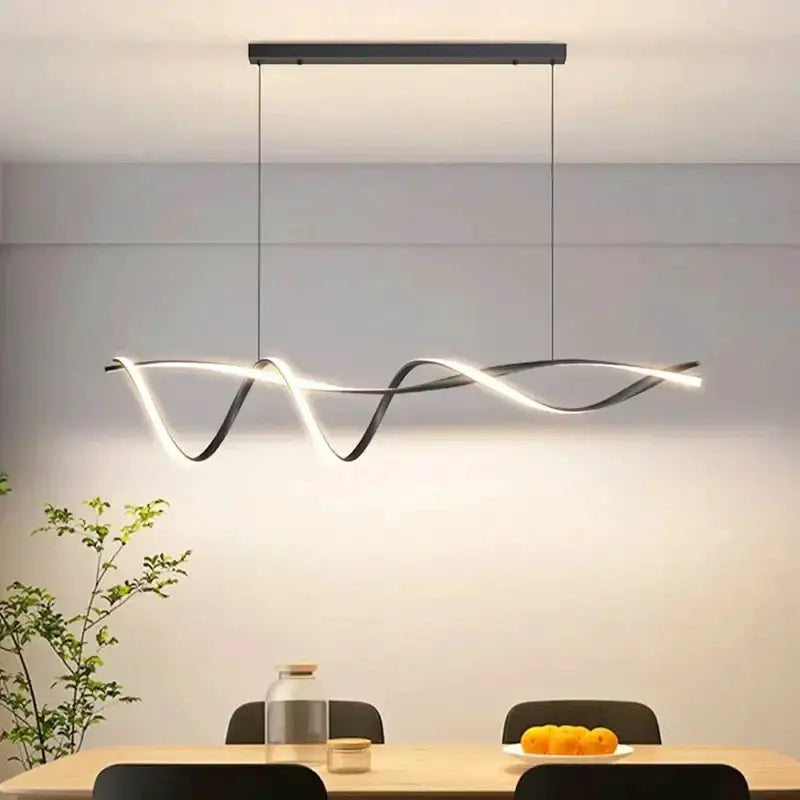 Chandelier Modern black & gold wave LED glass pendant light with a flowing wavy frame on Tampa Home & Garden Store