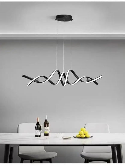 Chandelier modern black and gold wave LED glass pendant light over dining room table on Tampa Home & Garden Store