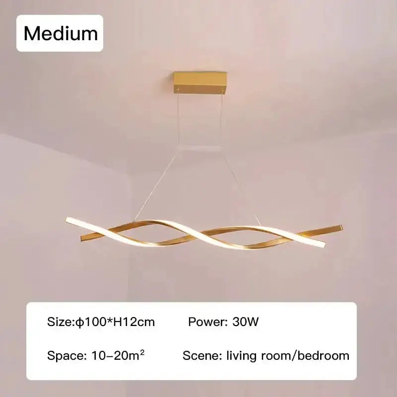 Chandelier pendant light with a gold wave LED glass tube, modern dining room decor on Tampa Home & Garden Store