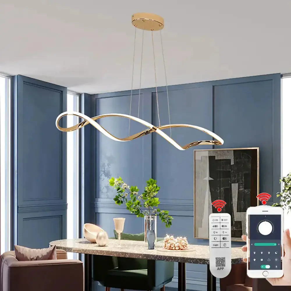 Chandelier: Modern black and gold wave LED glass pendant light by Decorbites for dining room on Tampa Home & Garden Store