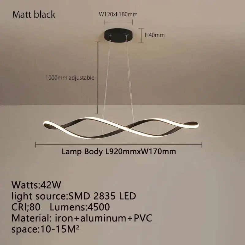 Chandelier Modern black and gold wave LED pendant light by Decorbites, matte black finish on Tampa Home & Garden Store