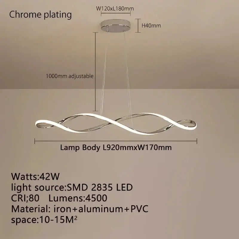 Chandelier Decorbites black & gold wave LED glass pendant light, chrome plated, 1000mm cord on Tampa Home & Garden Store