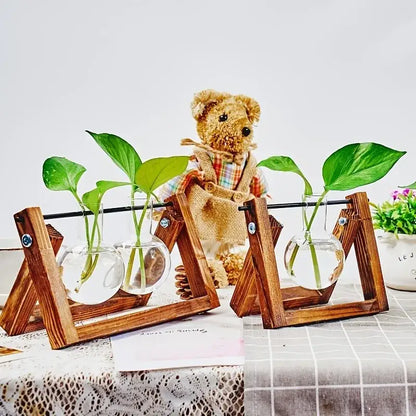 Glass Planter Propagation Station with Wooden Rack