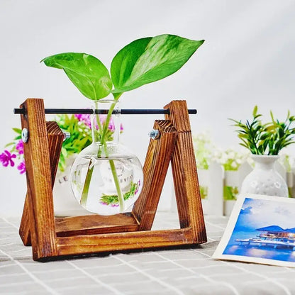 Glass Planter Propagation Station with Wooden Rack