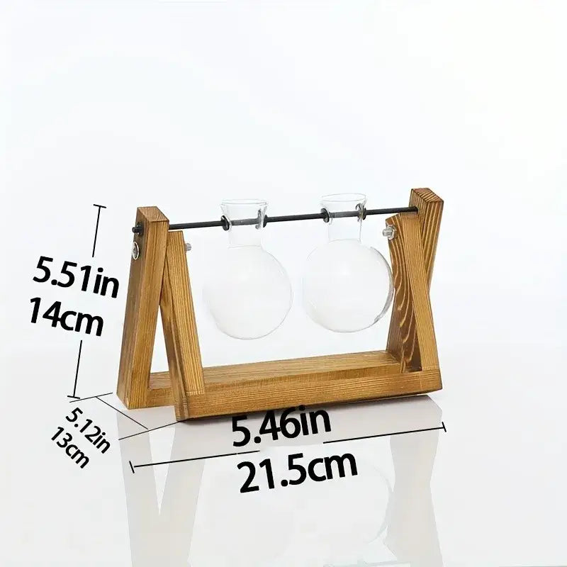 Glass Planter Propagation Station with Wooden Rack