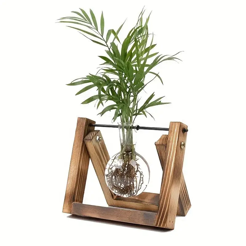 Glass Planter Propagation Station with Wooden Rack