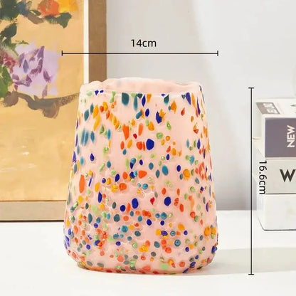 Decorbites colorful speckled glass vase hydroponic planter in pink with multicolor dots on Tampa Home & Garden Store