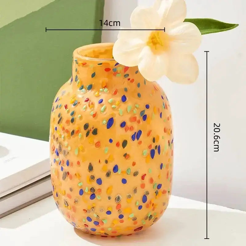Decorbites colorful speckled glass vase hydroponic planter orange with multicolor specks on Tampa Home & Garden Store