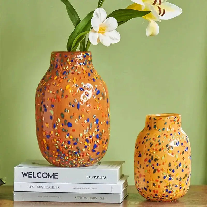 Colorful speckled glass hydroponic planters set of 2 Decorbites orange/yellow on Tampa Home & Garden Store