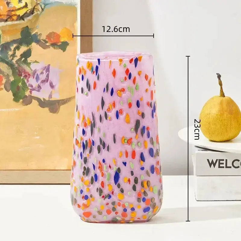 Colorful speckled glass vase hydroponic planter Decorbites pink base with multicolor specks on Tampa Home & Garden Store
