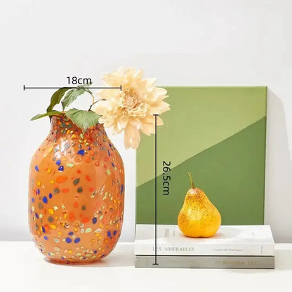 Speckled glass vase hydroponic planter in orange with multicolor flecks for living room decor on Tampa Home & Garden Store