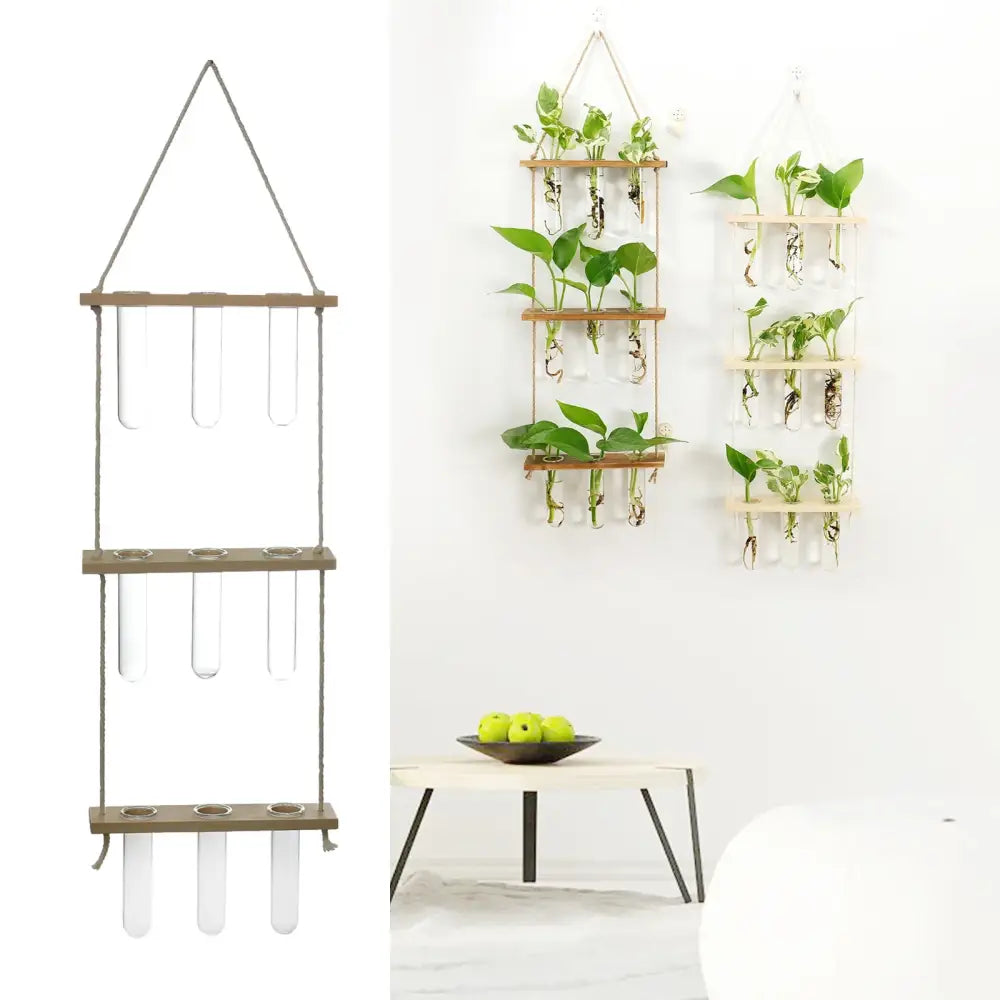Glass Wall Hanging Planters with Wooden Holder