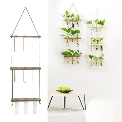 Glass Wall Hanging Planters with Wooden Holder