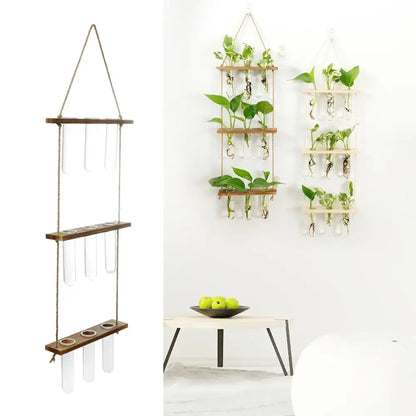 Glass Wall Hanging Planters with Wooden Holder