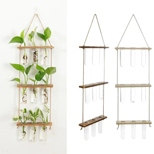 Jardineras Colgantes de Cristal con Soporte de Madera