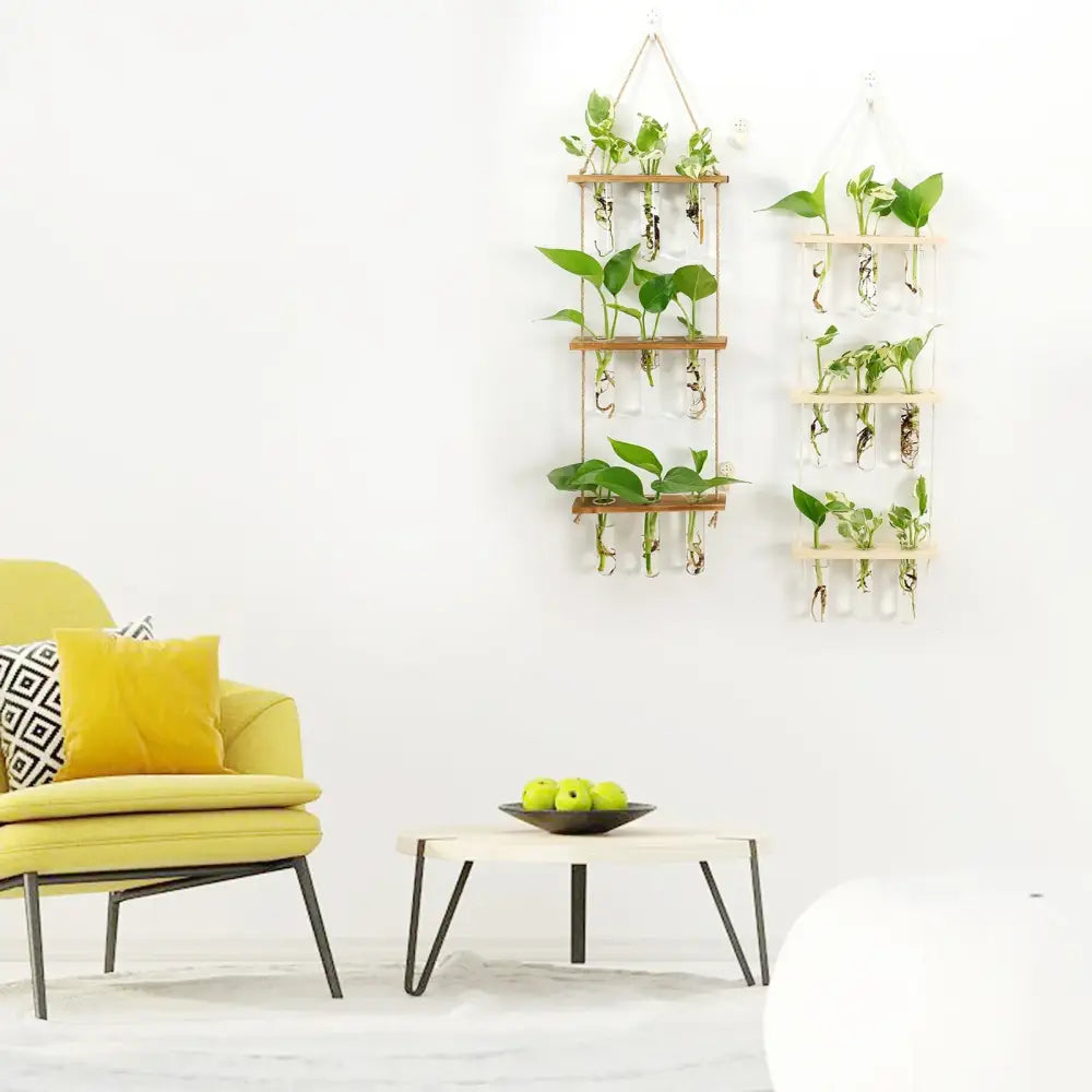 Glass Wall Hanging Planters with Wooden Holder