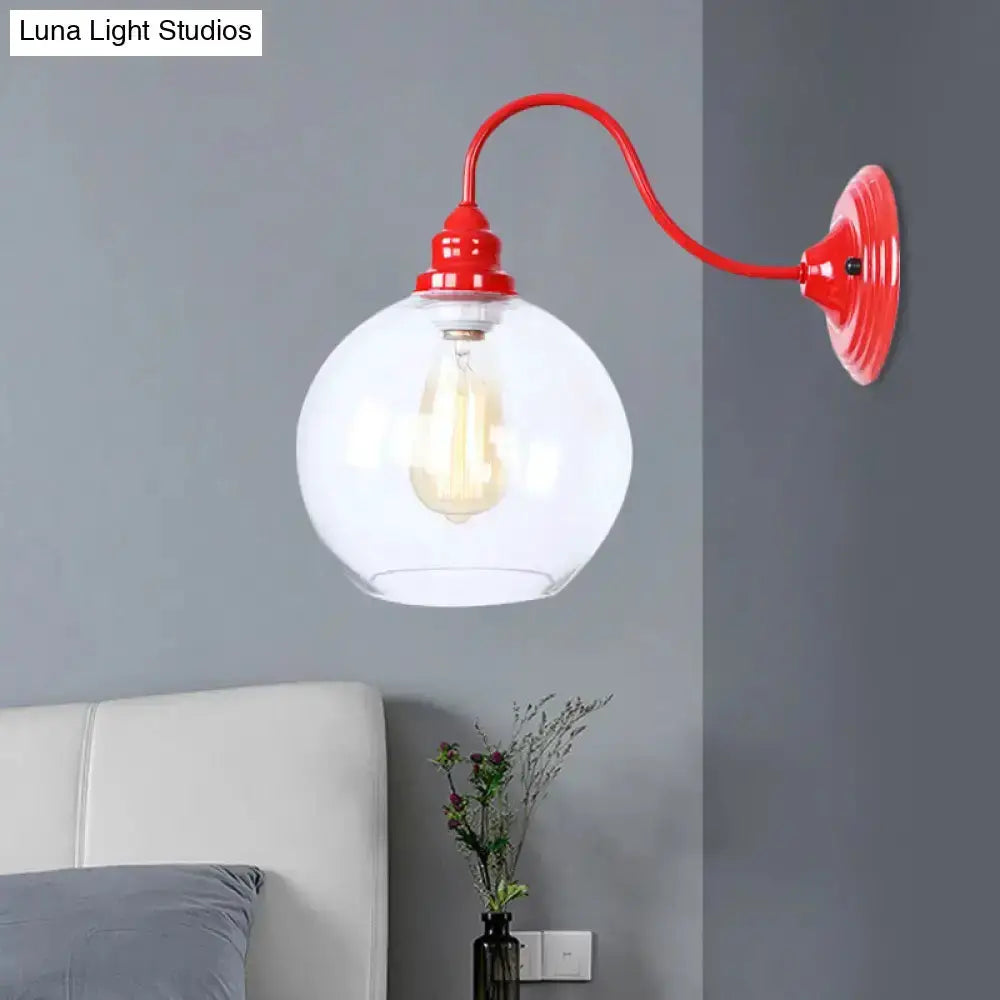 Industrial red metal and glass globe wall light fixture sconce by Decorbites for bedroom on Tampa Home & Garden Store