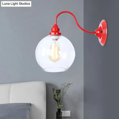 Industrial red metal and glass globe wall light fixture sconce by Decorbites for bedroom on Tampa Home & Garden Store
