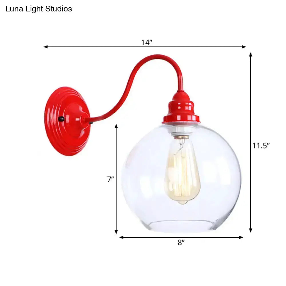 Industrial red metal and glass globe wall light fixture bedroom sconce Decorbites on Tampa Home & Garden Store