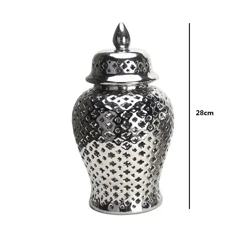 Gold ceramic temple jar vase by Decorbites, hammered metallic finish, 28cm tall on Tampa Home & Garden Store
