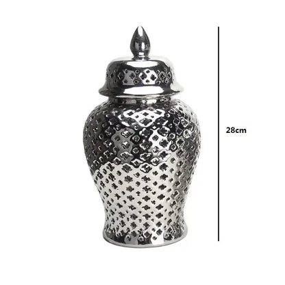 Gold ceramic temple jar vase by Decorbites, hammered metallic finish, 28cm tall on Tampa Home & Garden Store