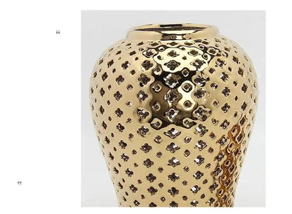 Gold ceramic temple jar vase by Decorbites, glazed vase with dotted pattern on Tampa Home & Garden Store