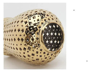 Gold ceramic temple jar vase with raised dotted pattern by Decorbites on Tampa Home & Garden Store