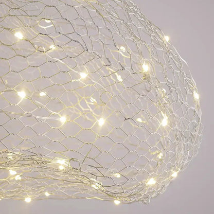 Modern gold mesh cloud pendant chandelier by Decorbites with warm LED lights on Tampa Home & Garden Store