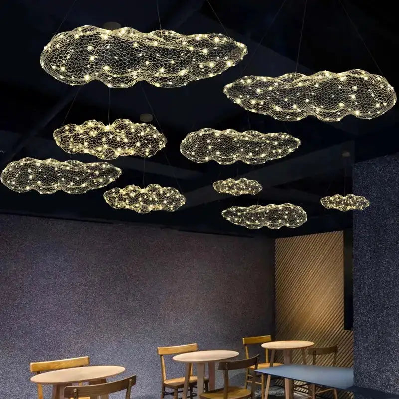 Chandelier Decorbites modern gold mesh cloud pendant lights, LED dining room chandeliers on Tampa Home & Garden Store