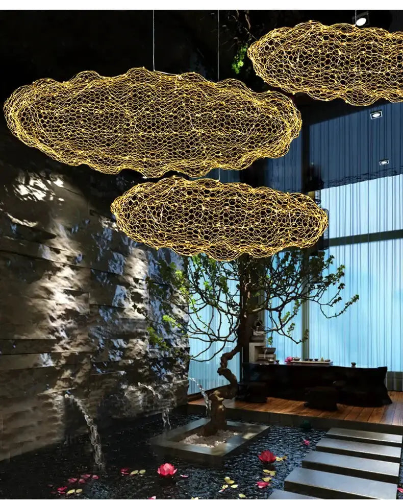 Chandelier modern gold mesh cloud pendant lights by Decorbites, 3 cloud pendants for dining on Tampa Home & Garden Store