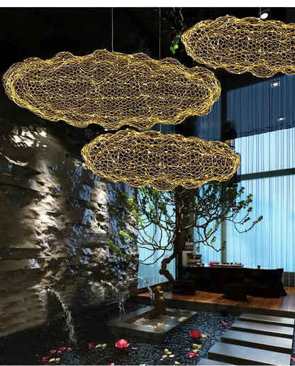Chandelier modern gold mesh cloud pendant lights by Decorbites, 3 cloud pendants for dining on Tampa Home & Garden Store