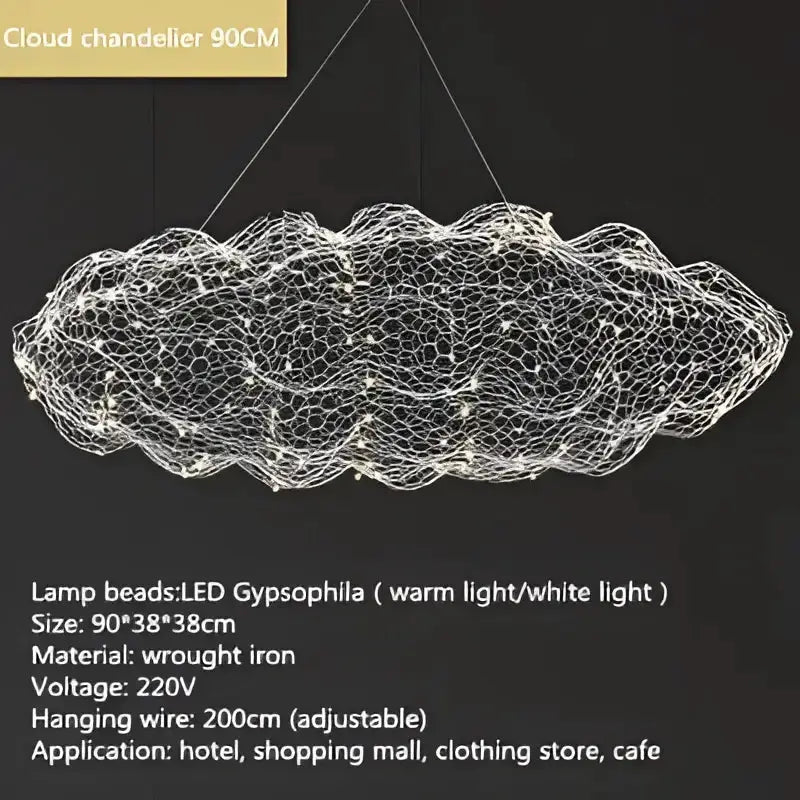 Chandelier modern gold mesh cloud pendant light 90cm wrought iron with LED beads Decorbites on Tampa Home & Garden Store