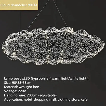 Chandelier modern gold mesh cloud pendant light 90cm wrought iron with LED beads Decorbites on Tampa Home & Garden Store