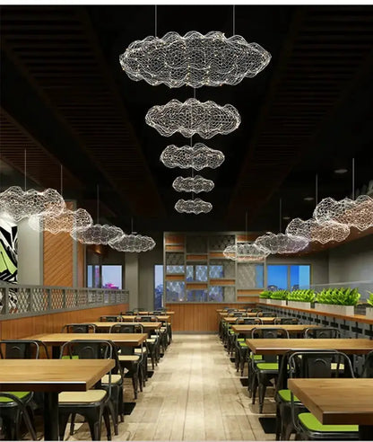 Chandelier: modern gold mesh cloud pendant lights by Decorbites in a dining room LED lighting on Tampa Home & Garden Store