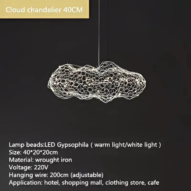 Modern gold mesh cloud pendant chandelier Decorbites LED lighting 40cm on Tampa Home & Garden Store