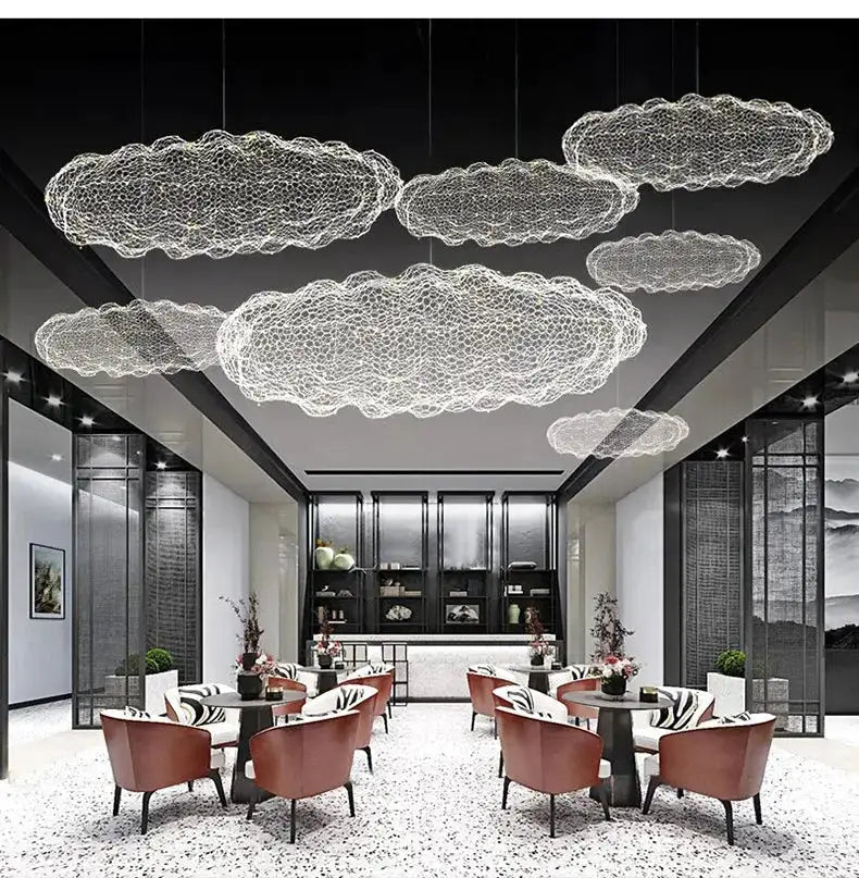 Modern gold mesh cloud pendant chandelier set of five for dining room LED lighting by Decorbites on Tampa Home & Garden Store