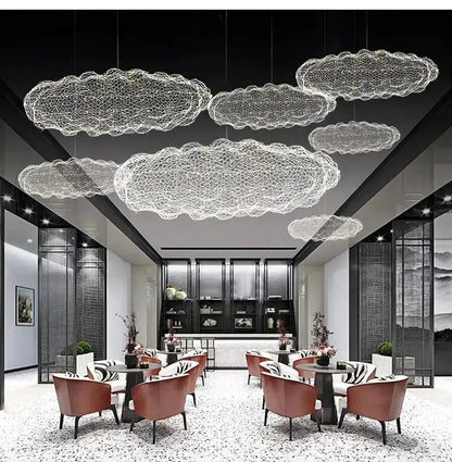 Modern gold mesh cloud pendant chandelier set of five for dining room LED lighting by Decorbites on Tampa Home & Garden Store