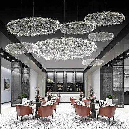 Cloud pendant chandelier five-light gold mesh by Decorbites in dining room on Tampa Home & Garden Store