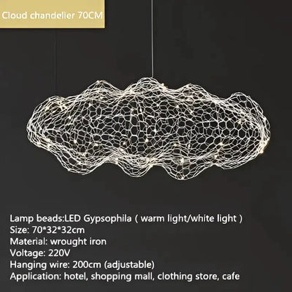 Cloud chandelier Decorbites gold mesh pendant, wrought iron frame, 70x32x32 cm LED light on Tampa Home & Garden Store
