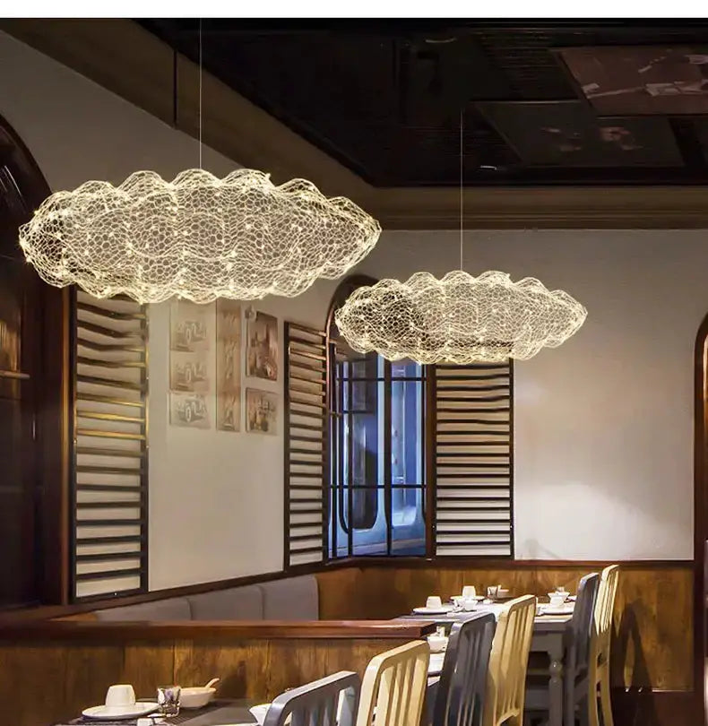 Chandelier Decorbites modern gold mesh cloud pendants, LED dining room lighting, 2 lamps on Tampa Home & Garden Store