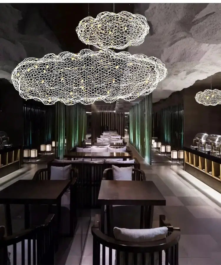 Chandelier: modern gold mesh cloud pendant lights, set of 3 with LED by Decorbites on Tampa Home & Garden Store