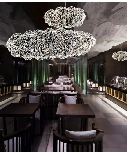 Chandelier: modern gold mesh cloud pendant lights, set of 3 with LED by Decorbites on Tampa Home & Garden Store