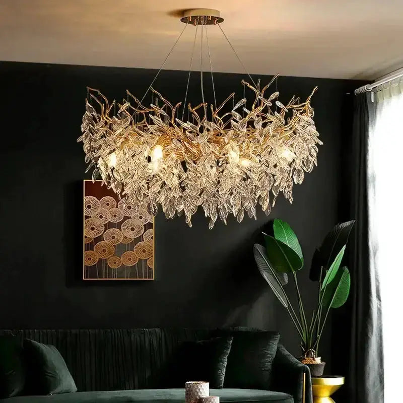 Chandelier modern gold crystal LED branch chandelier for dining room with crystal leaves on Tampa Home & Garden Store