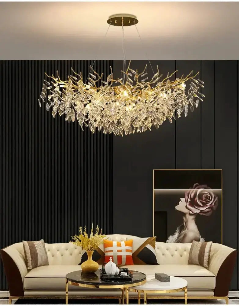 Chandelier modern gold crystal LED branch design for dining room Decorbites on Tampa Home & Garden Store