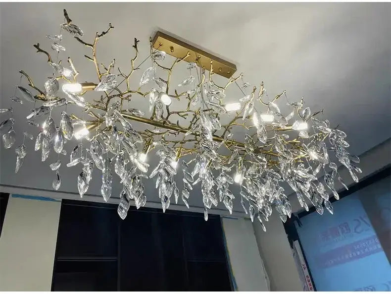 Chandelier, modern gold crystal LED branch by Decorbites for dining room on Tampa Home & Garden Store