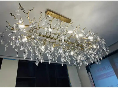 Chandelier, modern gold crystal LED branch by Decorbites for dining room on Tampa Home & Garden Store
