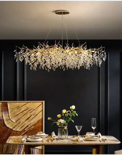 Modern gold crystal LED branch chandelier with crystal leaves for dining Decorbites on Tampa Home & Garden Store