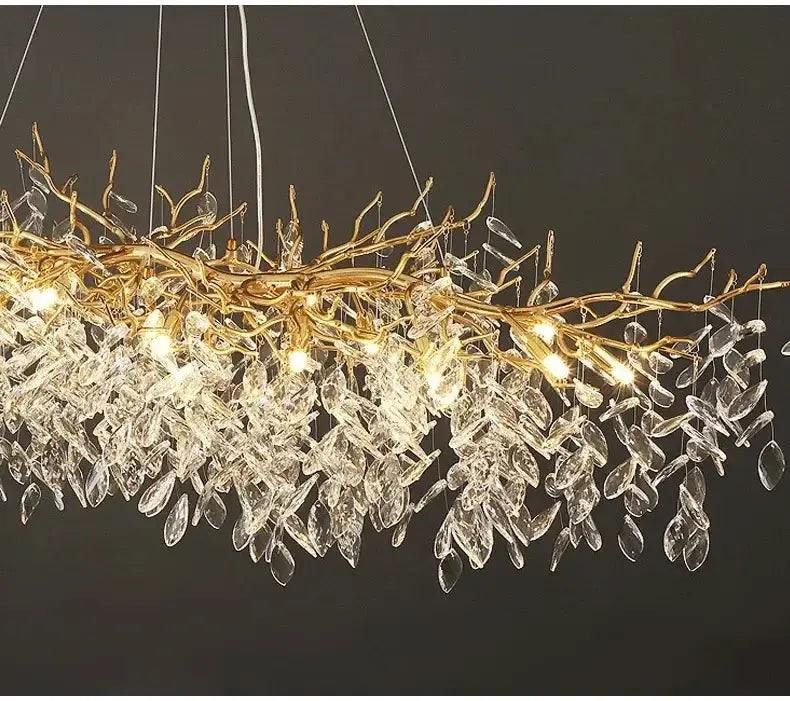 Modern gold crystal LED branch chandelier for dining room with crystal prisms Decorbites on Tampa Home & Garden Store