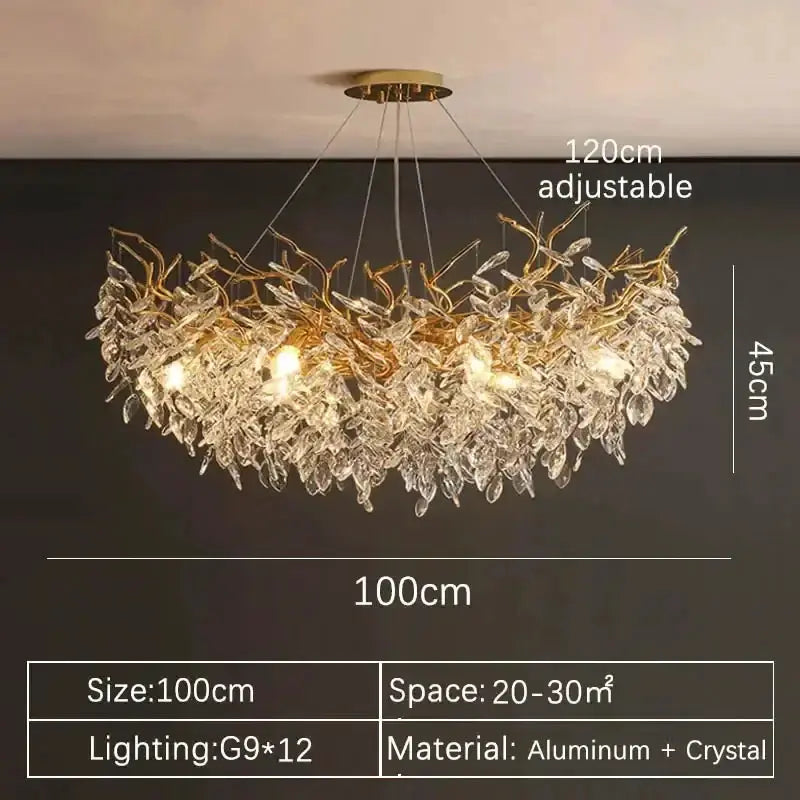 Chandelier: Gold crystal LED branch, 12 G9 bulbs, 100cm wide, 120cm adjustable Decorbites on Tampa Home & Garden Store