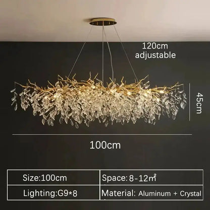 Chandelier: gold crystal LED branch, Decorbites, aluminum & crystal, 100cm on Tampa Home & Garden Store